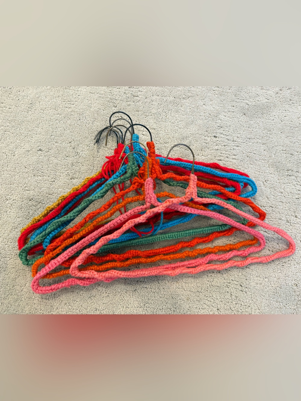 Handmade Multicolor Crochet Clothing Hangers Set of 11 Vintage